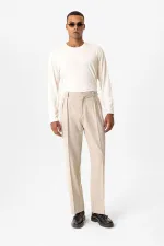 Antioch Bej Yüksek Bel Pileli Relaxed Fit Baggy Erkek Pantolon