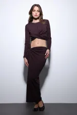 Antioch Mürdüm Yırtmaç Detaylı Kadın Etek Takım