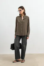 Antioch Khaki 100% Lyocell Striped Women's Shirt