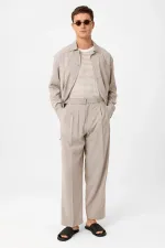 Pantalon homme Antioch beige en modal, coupe décontractée et ceinture