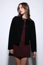 Veste Antioch en daim noir pour femme avec poches plaquées