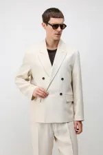 Veste blazer pour homme Antioch Cream en mélange modal, coupe décontractée