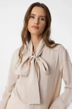 Antioch Beige Collar Women's Shirt with Scarf