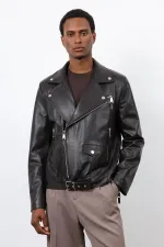 Antioch Koyu Kahve 100% Deri Biker Ceket