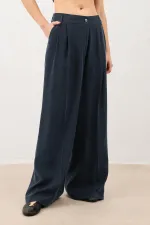 Antioch Lacivert Pileli Palazzo Kadın Pantolon