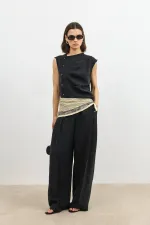 Antioch Siyah Lyocell Karışımlı Geniş Paça Kadın Pantolon