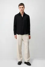 Antioch Siyah Crinkled Relax Fit Erkek Gömlek