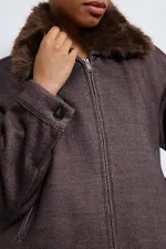 Veste Antioch Coffee en laine mélangée à col en fausse fourrure