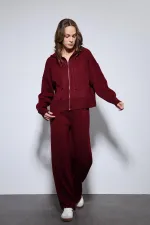 Ensemble pull à capuche bordeaux Antioch et pantalon large en maille