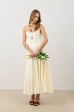 Antioch Ekru Volümlü Kadın Midi Elbise