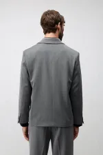 Antioch Gri Relax Fit Kruvaze Erkek Blazer Ceket