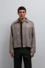 Antioch Beige Relax Fit Faux Leather Men's Coat