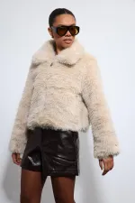 Antioch Ekru Peluş Görünümlü Mont