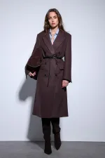 Antioch Coffee Belted Double-Breasted Women's Coat