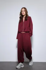 Antioch Bordo Volümlü Ceket Ve Paça Lastikli Eşofman Takım