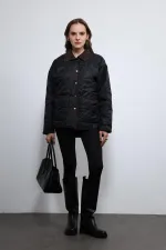 Antioch Siyah Kontrast Yaka Desenli Mont