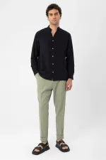 Antioch Black Mandarin Collar Long-Sleeve Men's Shirt