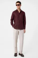 Chemise homme Antioch Burgundy 100% lin coupe confortable
