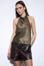 Antioch Khaki Satin Halter Women's Ball