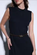 Antioch Navy Blue Women's Midi Dress with Belt Detail