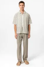 Antioch Khaki Striped Knitted Short-Sleeved Men's Shirt