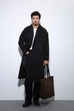 Trench-coat Antioch noir à double boutonnage avec ceinture