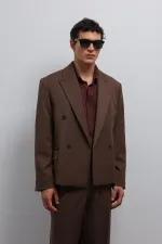 Antioch Kahve Kruvaze Relax Crop Fit Blazer Ceket