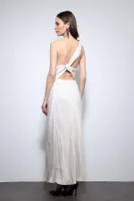 Robe longue en satin à col asymétrique Antioch Stone