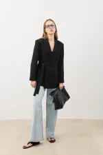 Antioch Siyah Kuşaklı Kadın Blazer