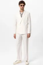 Antioch Ekru Tek Düğme Kruvaze Kapama Erkek Blazer Ceket