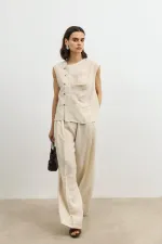 Antioch Taş Lyocell Karışımlı Düğmeli Kadın Top