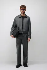 Antioch Gri Relaxed Fit Fermuarlı Erkek Mont