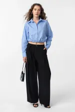 Antioch Bebe Mavi Crop Poplin Kadın Gömlek