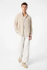 Chemise homme Antioch beige en lin mélangé à col boutonné