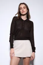 Pull en maille à col polo Antioch Coffee pour femme