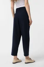 Antioch Navy Blue Pleated Soft Ankle Length Women's Trousers