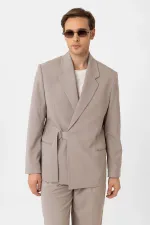 Antioch Bej Kuşaklı Relax Fit Erkek Blazer Ceket