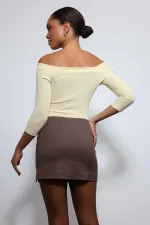 Antioch Sarı Açık Omuz Detaylı Top