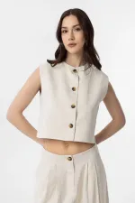 Antioch Ekru Keten Karışımlı Kadın Yelek