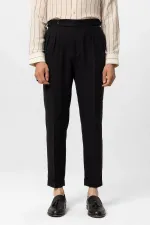 Pantalon homme Antioch noir taille haute en lin mélangé à double ourlet