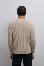 Pull homme Antioch beige en velours côtelé 100 % coton