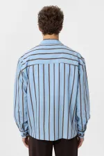 Antioch Mavi Relax Fit Çizgili Erkek Gömlek