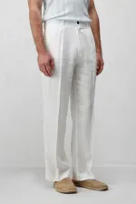 Antioch Beyaz Keten Karışımlı Erkek Baggy Pantolon