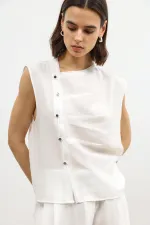 Antioch Ekru Lyocell Karışımlı Düğmeli Kadın Top