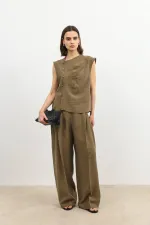 Pantalon large pour femme Antioch en mélange de lyocell kaki