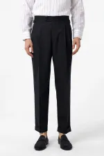 Antioch Lacivert Yüksek Bel İtalyan Kalıp Pileli Erkek Pantolon