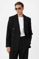 Antioch Black Relax Fit Double-Breasted Men's Blazer Jacket