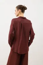 Antioch Bordo Dökümlü Müslin Kadın Gömlek