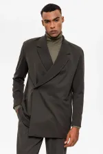 Antioch Khaki Double-Breasted Men's Blazer Jacket with Concealed Pockets