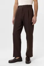 Pantalon homme Antioch Coffee taille haute en lin mélangé